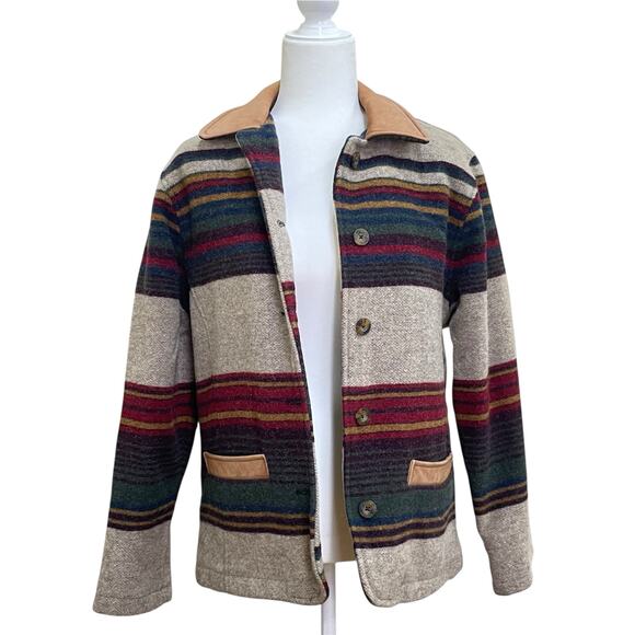 Vintage Woolrich Women's Size S Wool Striped Short Southwestern Blanket Jacket - Picture 1 of 13